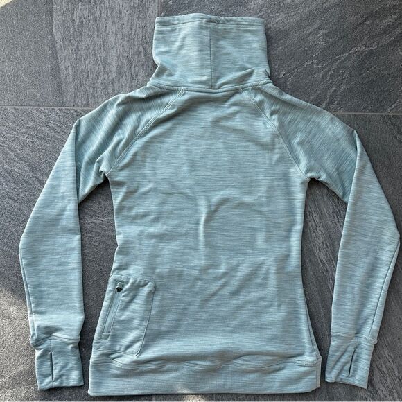 EUC Kyodan Pullover Heather Green Funnel Neck Thumbholes Zip Pockets Small - Picture 9 of 15